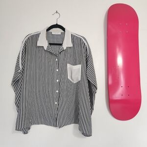 Black and White Striped Button-Up Shirt